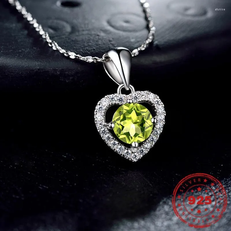 Chains HOYON S925 Sterling Silver Zircon Peridot Gemstone Pendant Heart Shape Retro Sweet Accessories Without Necklace