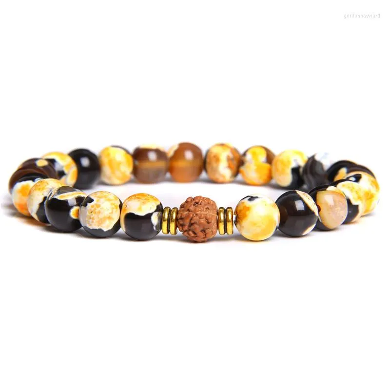 Strand Hommes Homme Jaune Feu Dragon Agates Perles Dorure Pierres Énergie Guérison Courage Bracelet Cadeaux Pour Hommes Mâle En Gros