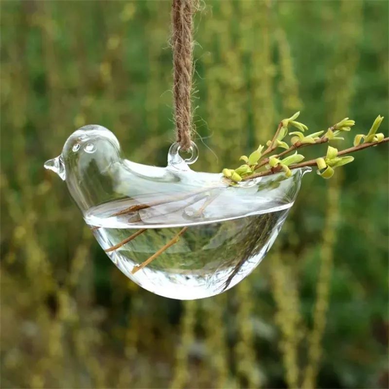 Originalitet Bird Shape Vase Hydroponics Suspension Transparent Flower Pot Glass Hanging Water Plant Flowerpot Home Decor Creative 8CS JJ