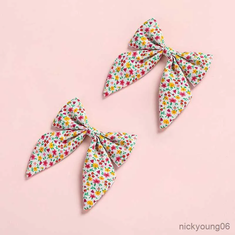 Hair Accessories Printing Pins Baby Girl Hairclips For Kids Long Tail Bow Grampo Cabelo Infant Princess Side Pin R230608