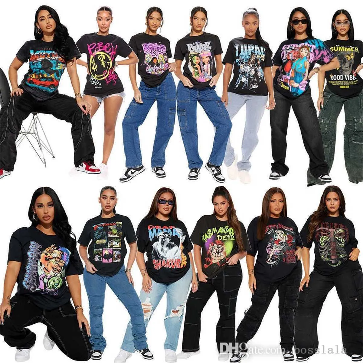 Designer Womens Black T Shirts Fashion Mönster tryckt kort ärm T-shirt Högkvalitativ tees för Lady Summer Breattable Top