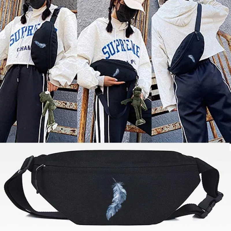 Torby talii moda fajna torba na ramię szara pióra drukuj crossbody unisex hip hop street sport