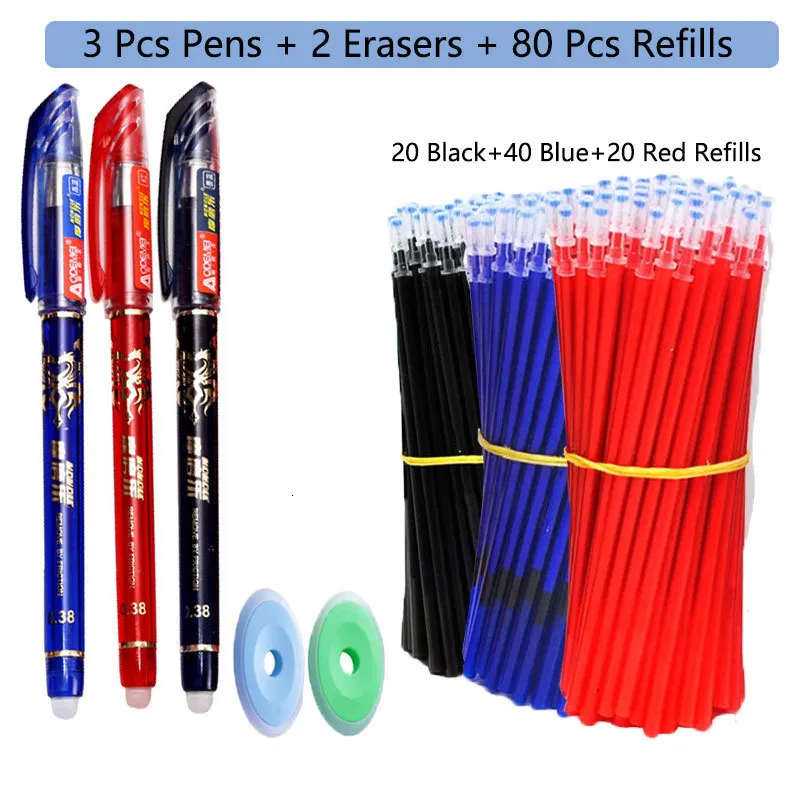 Bollpoint pennor 85pcsset Erasable 05mm gel penna blåblock bläck påfyllning Rod tvättbart handtag Skolskrivning kontor kawaii stationery 230608