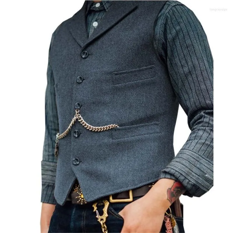 Costumes pour hommes à chevrons hommes costume gilet Boutique laine Tweed mince décontracté coton mariage marié affaires pour malt
