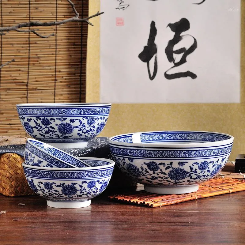 Tigelas de Arroz de Cerâmica Chinesa Azul e Branco Grande Porcelana Sopa Macarrão Utensílios de Mesa Osso China Casa Restaurante Suprimentos de Cozinha