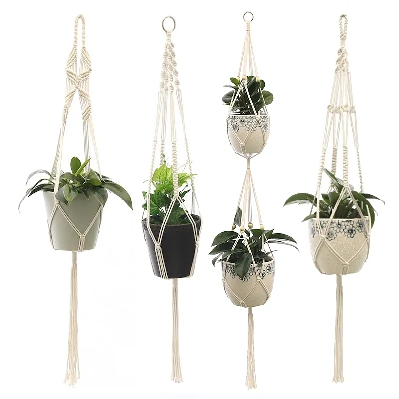 Planters Pots 100% Handmade Hanging Baskets Flowerpot Plant Holder Macrame Hanger Indoor Wall Hook Planter Basket 230607