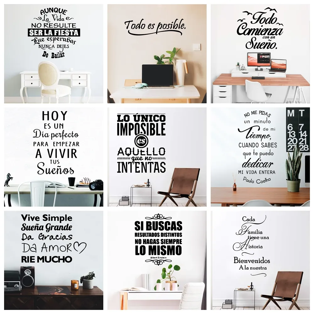 Nowe zdania hiszpańskie naklejki ścienne winylowe naklejkę do dekoracji pokoi naklejki na naklejki fraza tapeta plakat mural