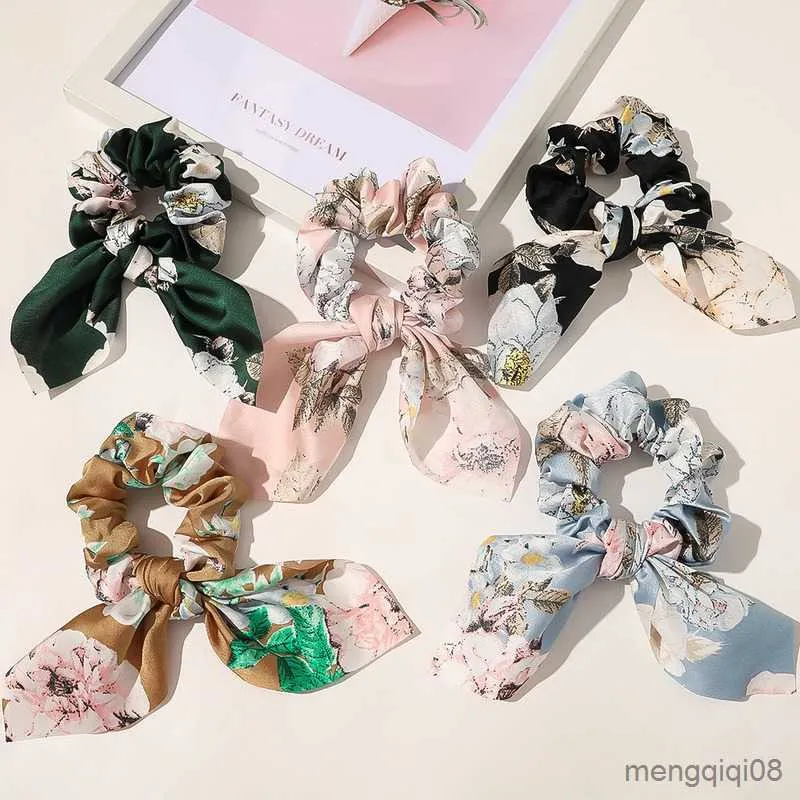 Altro 3,9 pollici donna seta Scrunchie elastici per capelli cravatte orecchie di coniglio fascia multicolore coda di cavallo fascia accessori per ragazze R230608