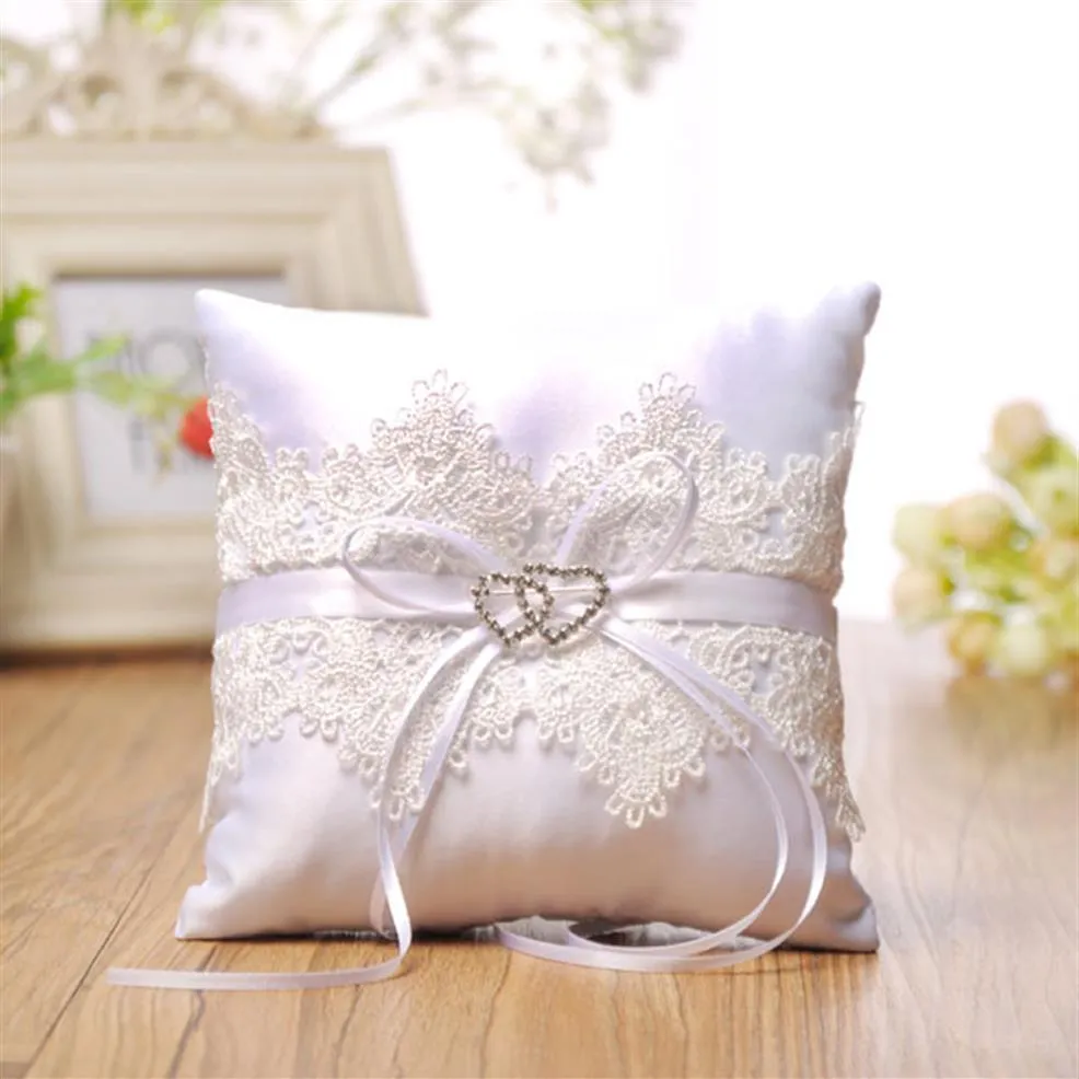 Feis Whole Double Heart Lace Pillow Polyester Rose Ringハート型リングボックスウェディングサプライウェディングアクセサリー2635