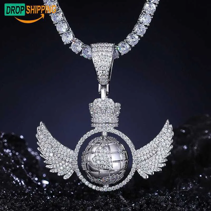 Bijoux de créateur Bijoux de créateur Dropshipping Bijoux de fête de haute qualité 925 Sterling Silver VVS Moissanite Diamond Iced Out Wing Earth Pendentif Collier