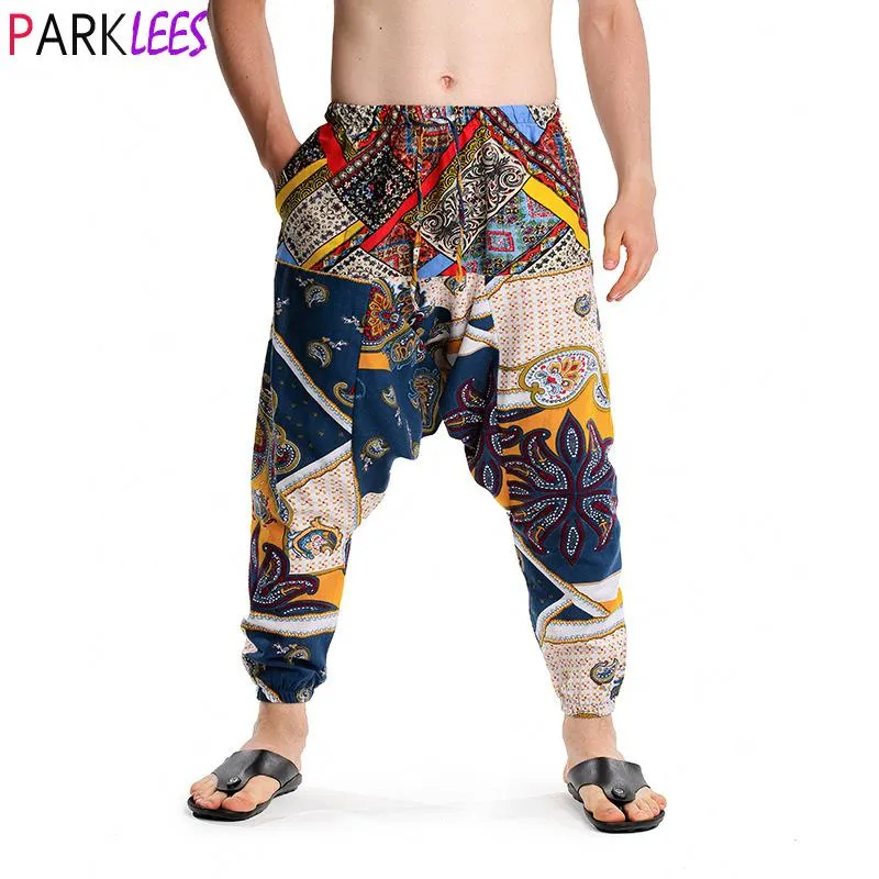 Pantaloni Uomo Stampa africana Stampa Harem Baggy Genie Boho Pantaloni Cotone Casual Yoga Cavallo basso Pantaloni Hip Hop Hippie Pantaloni tradizionali