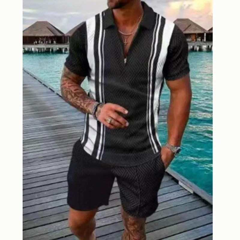 Mens Oversized Floral GEO Tracksuit Set With Zipper Polo Top And Pants ...