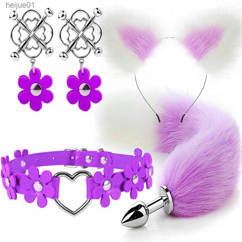 SM Anal Toys Cute Maid Girl Fox Tail Butt Plug Metal Anal Plug Sex  