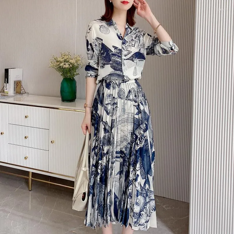 Vestidos casuais feminino verão primavera vestido longo 2023 plus size azul branco impressão porcelana mangas finas
