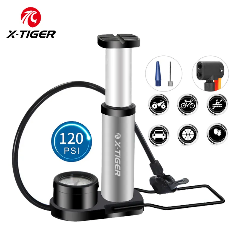 Cykelpumpar x Tiger Bicycle Air Pump Outdoor Portable MTB Tire 120psi Aluminium Presta Schrader Basketball Foot Inflator 230607