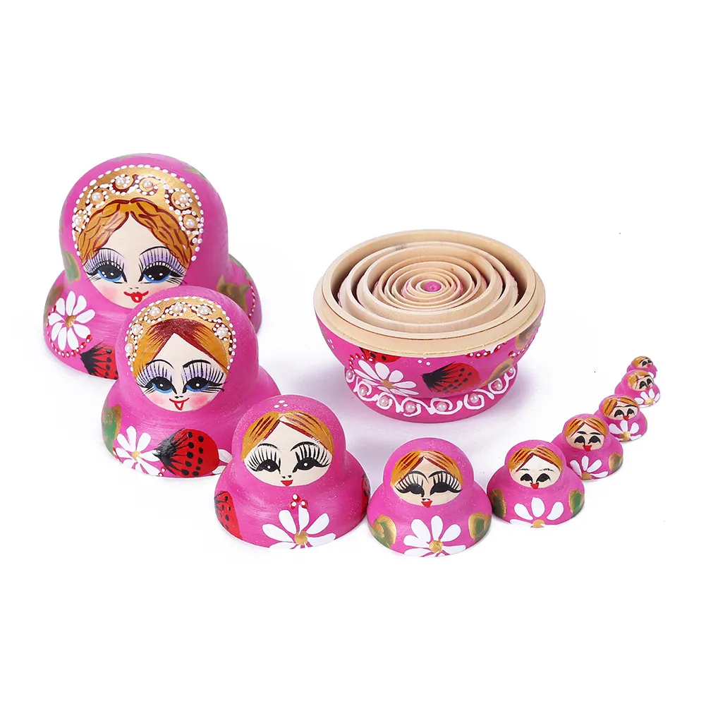 Conjunto de brinquedos pintados à mão de 10 camadas para aninhamento de enfeites de boneca russa Matryoshka 230607