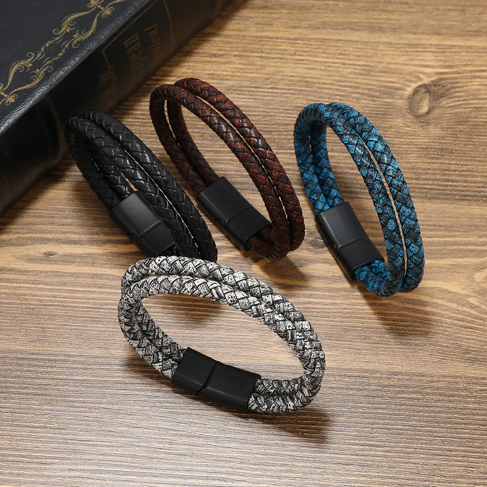 Doppellagiges Lederarmband im Retro-Stil für Herren, Schmuck als Geschenk