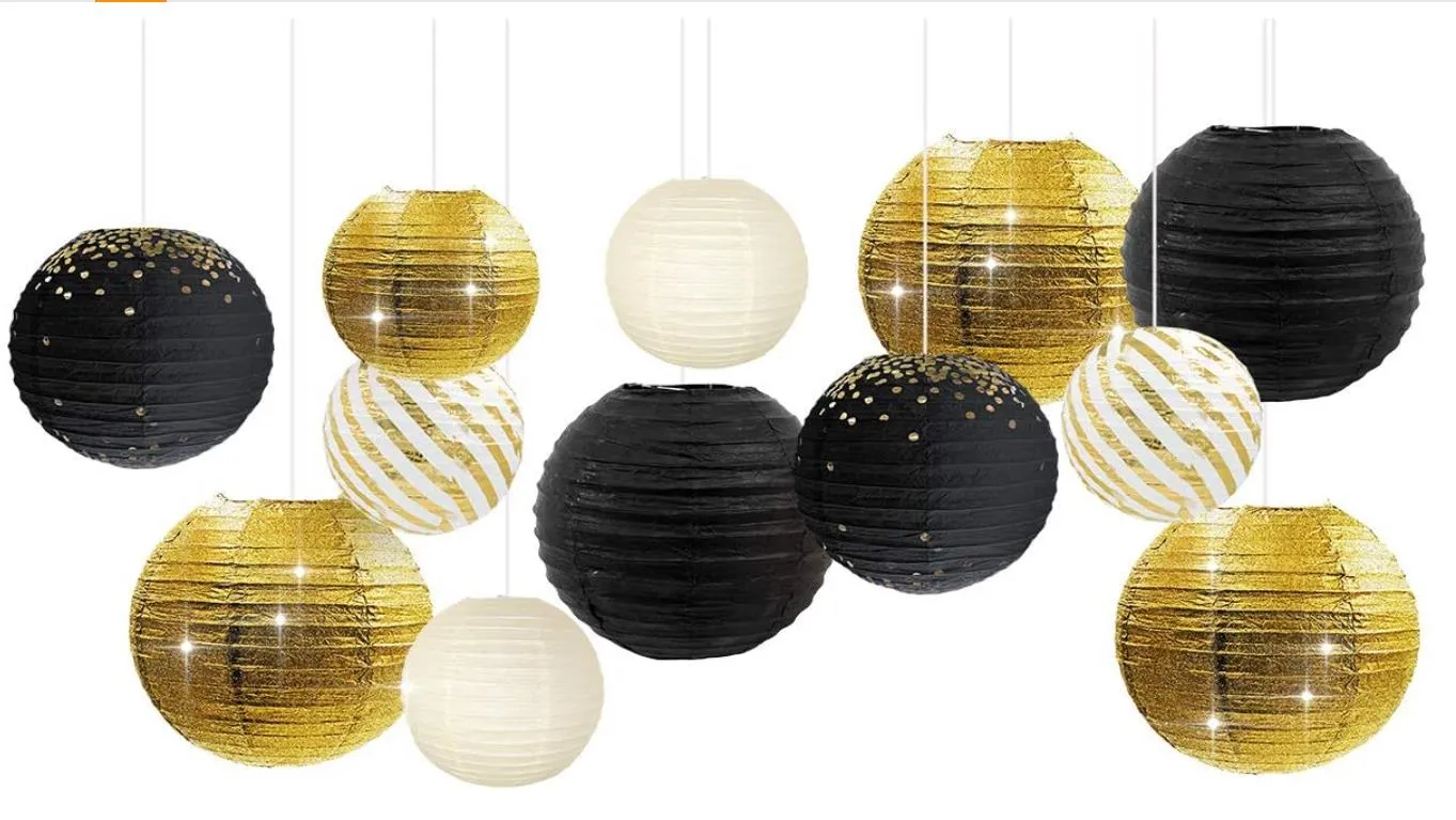 10 Pouces Or Argent Lanternes En Papier De Style Chinois Japonais Métallique Couleur Suspendus Articles De Fête Décoratifs pour Mariage Anniversaire Graduation Anniversaire Nouvel An