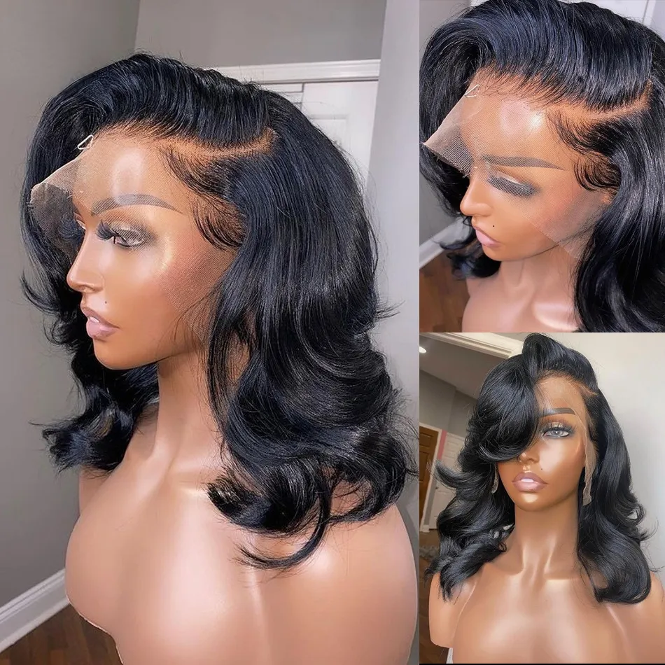 Free Part Brazilian Wavy Short Bob Wig On Sale Body Wavy Lace Front Human hair Wigs For Black Women 13X4 Synthetic Lace Frontal Wig