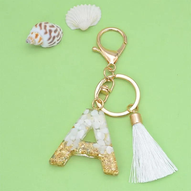 Alphabet Initial Letter Keychain Party Charm Gold Glitter Pendant Tassel Key Ring for Purse Handbags Women Girl