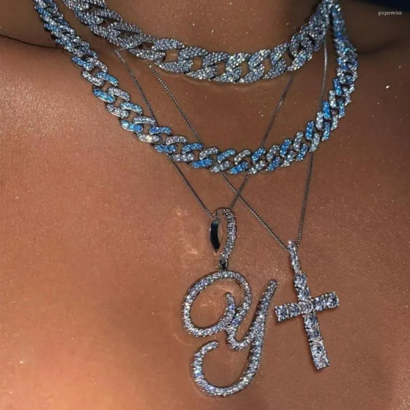 Łańcuchy A-Z Kursywna litera Początkowy Naszyjnik wisiorek CZ dla kobiet Bling Rhinestone Alphabet Metal Rope Chain Biżuteria