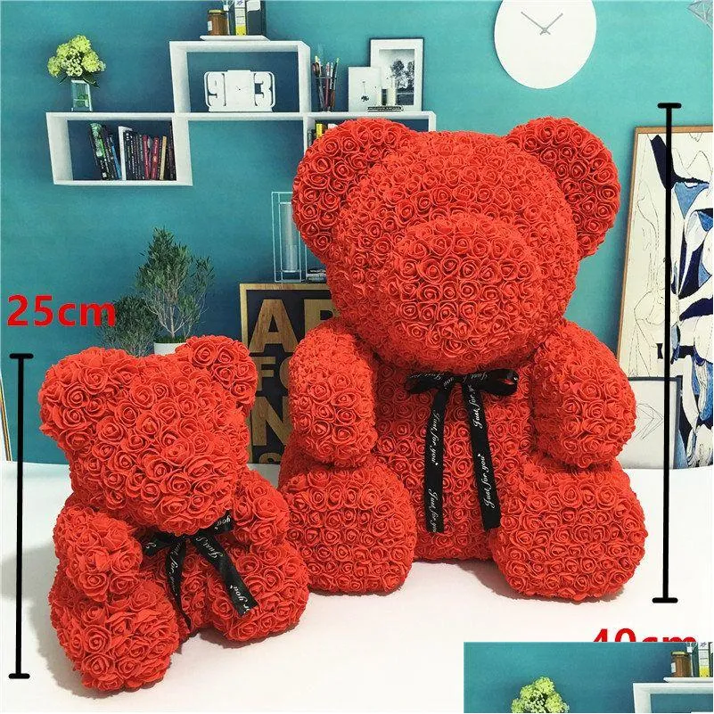 Fleurs décoratives Couronnes Pe Plastique Artificielle Rose Ours Mticolor Mousse Fleur Teddy Saint Valentin Cadeau Fête D'anniversaire Printemps De Dh6Jx