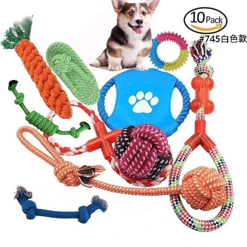 Pet Dog Toys Set Nyaste valp Pet Dog Chew Toys Rope Hållbara bomullsrengörade tänder för små till medelstora hundar PPT612