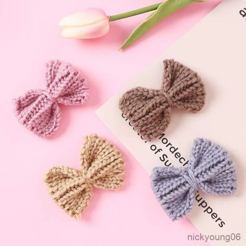 Hair Accessories Woolen Knitted Baby Clips Girl Bowknot Barrettes For Children Braid Hairpin Infant Party Side Pins R230608