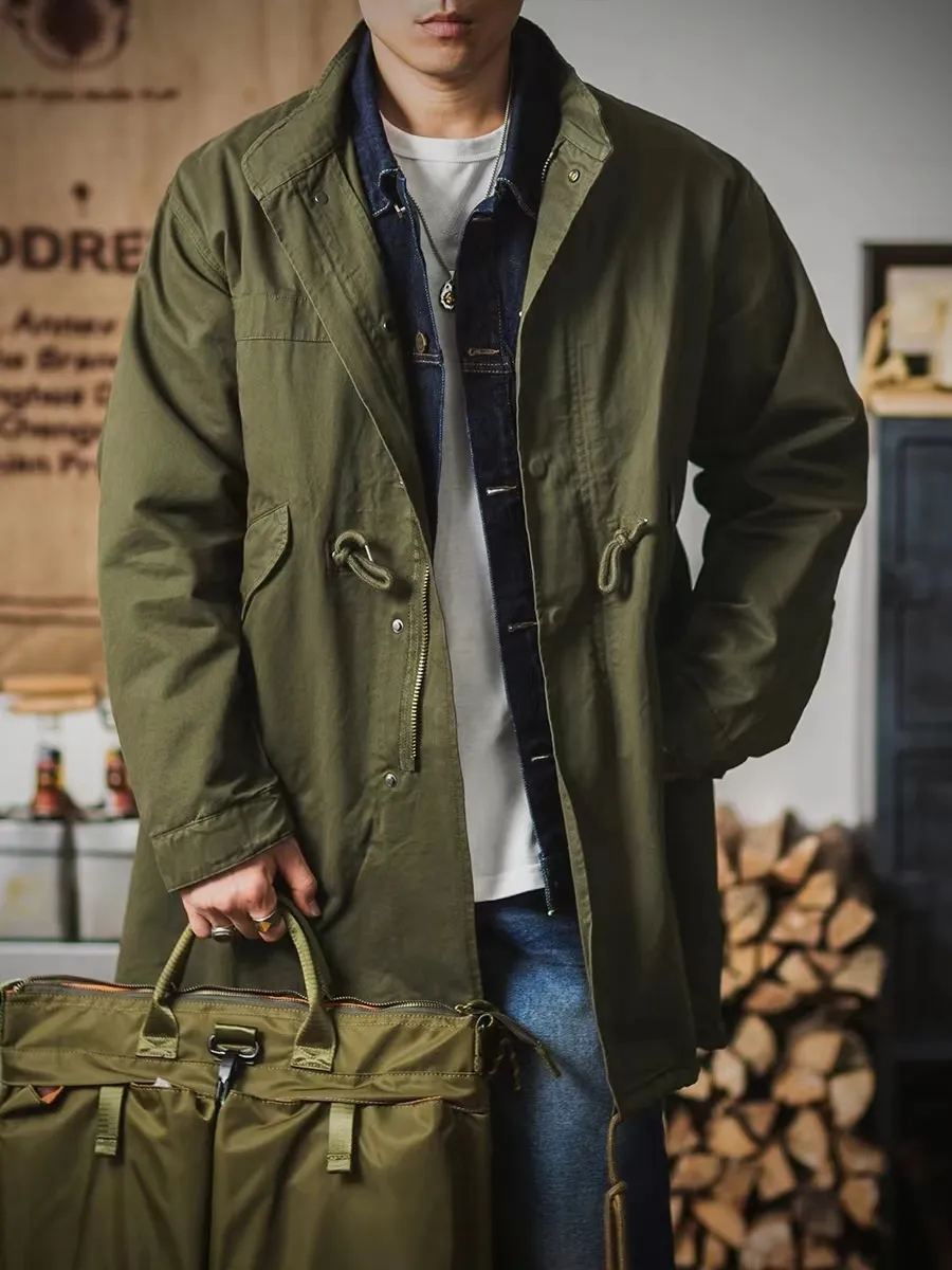 Mens Army Style Fishtail Parka: Vintage Military Trench Coat