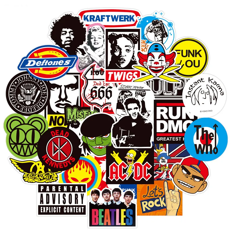 100 stks/partij Auto Retro Band Rock Sticker Muziek Graffiti JDM Stickers Om DIY Gitaar Motorfiets Laptop Bagage Skateboard Auto Snowboard Paster