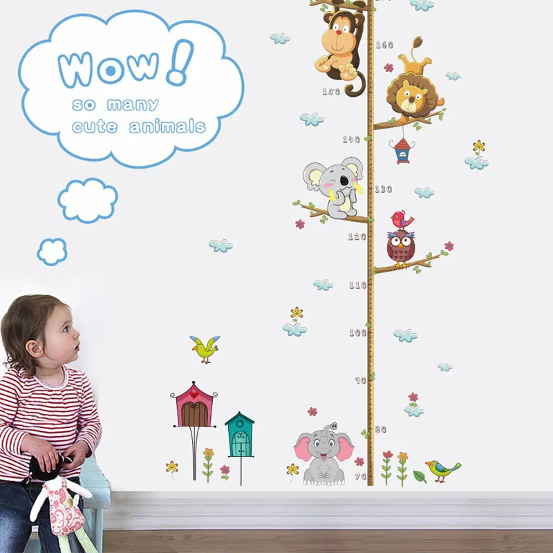 Cute elephant lion zoo Height Measure Wall Sticker home Decoration Kids children room height Ruler animals stickers Art Decals