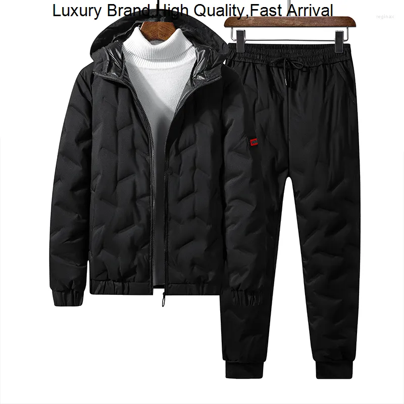 Männer Trainingsanzüge Set Winter 2023 Dicke Daunen Anzug 2PC Outdoor Männlichen Casual Mit Kapuze Jacke Warme Hosen Mode Trainingsanzug männer Trajes Hombre