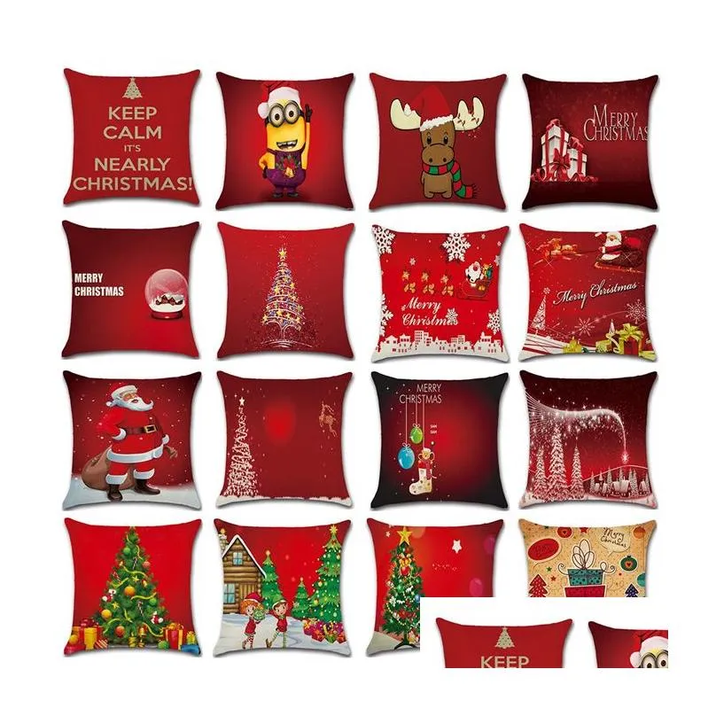 Pillow Case Red Christmas Cushion Er Pillowcase Home Linen 18X18 Inch Xmas Tree Santa Claus Print Dbc Drop Delivery Garden Textiles Dhfrk