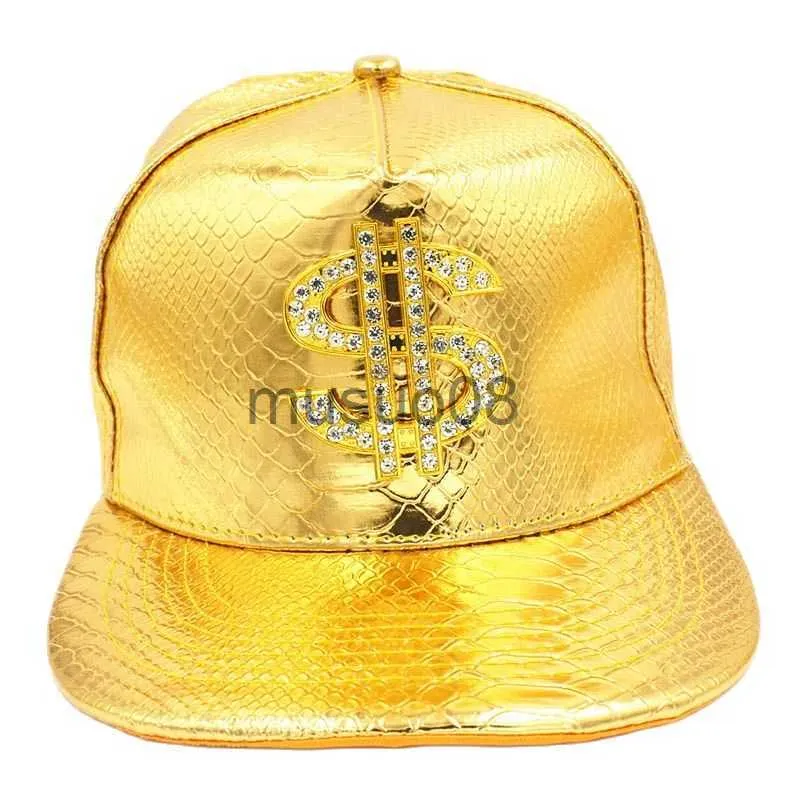 Bonés de bola Doitbest Metal estilo dólar dourado boné de beisebol masculino hip-hop boné de couro ajustável Snapback chapéus para homens e mulheres J230608