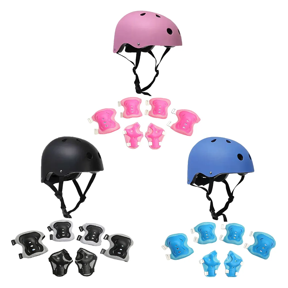 Équipement de protection de skate Sécurité des enfants Équipement de protection du sport Genouillères avec casque Protège-poignets d'équitation Résistant aux chocs 7 en 1 Accessoires de sport 230607