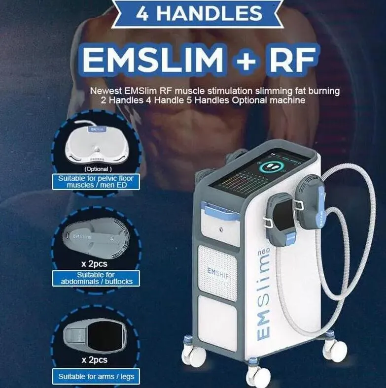 Terapia profissional ems emagrecimento vertical 4 alças emslim neo gordura focada de alta intensidade reduz a máquina de escultura do corpo do músculo da construção eletromagnética com rf