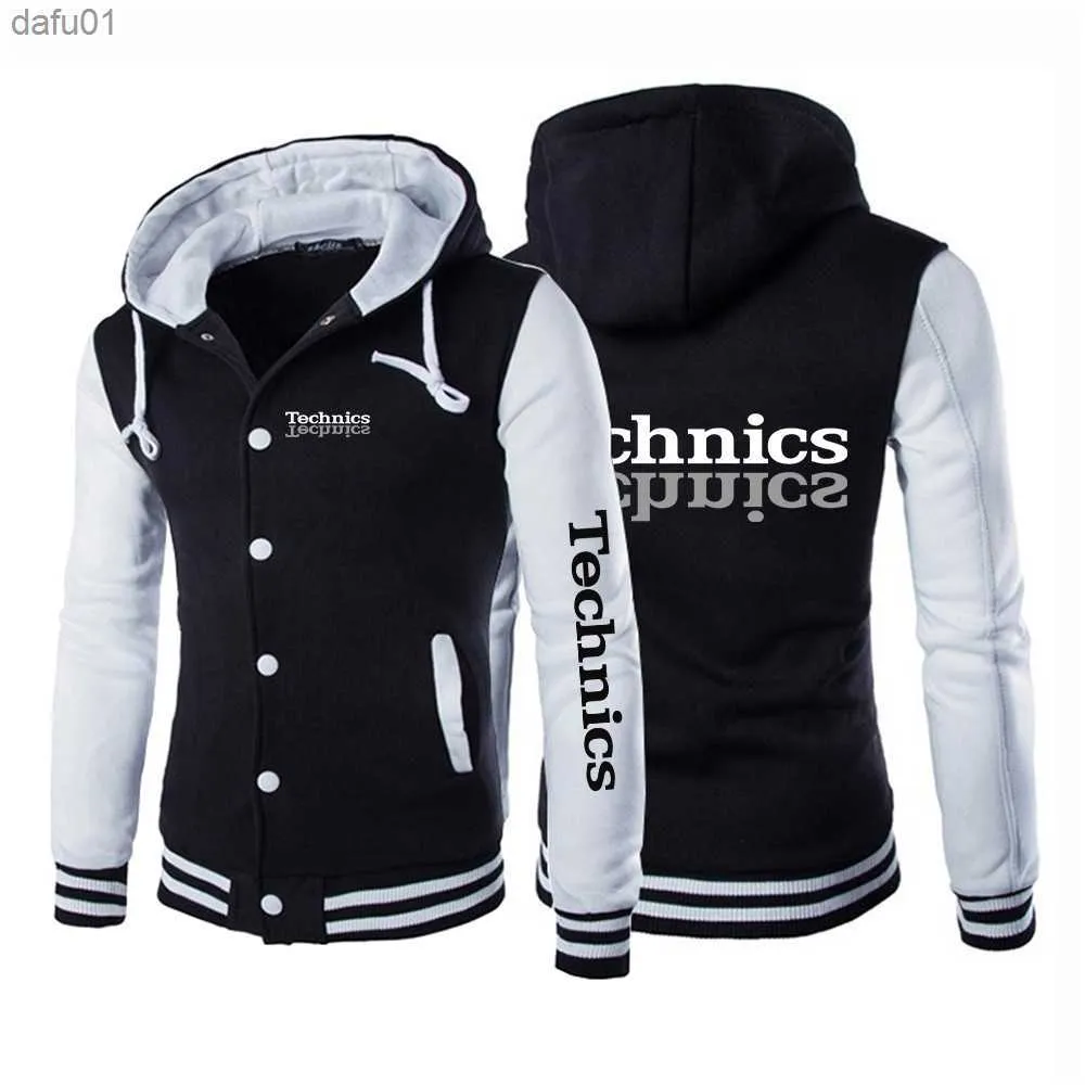 Technics 2021 hombres Dj 1200 tocadiscos música nuevo uniforme de béisbol chaquetas diseño de impresión de moda negro Slim Fit chaqueta Tops L230520