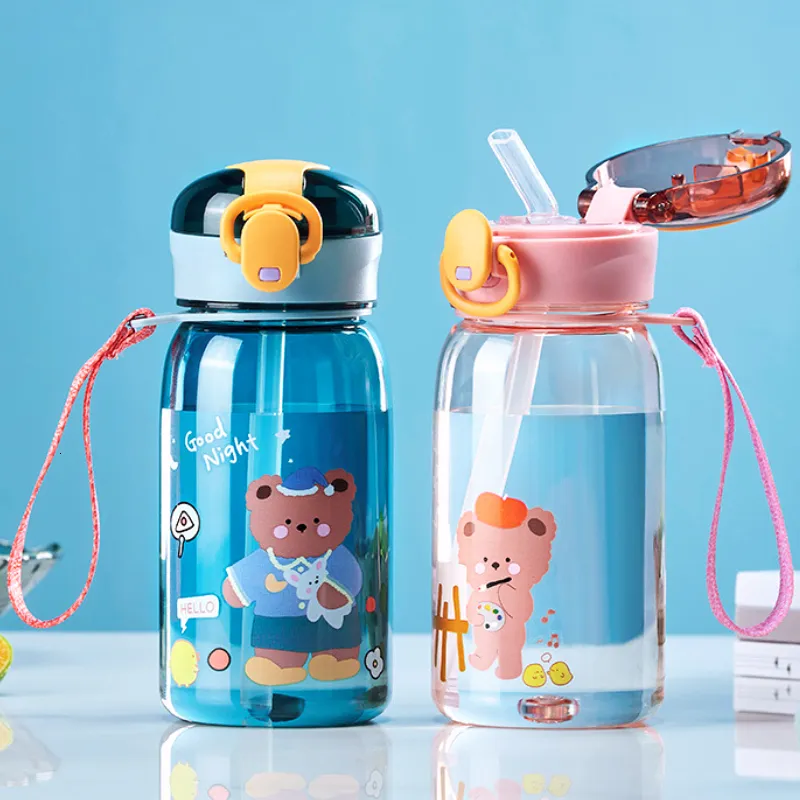 Biberons # Enfants Bouteille D'eau Sippy Tasse avec Paille Bande Dessinée Étanche Bouteilles En Plein Air Portable Boisson Enfants Belle 230607