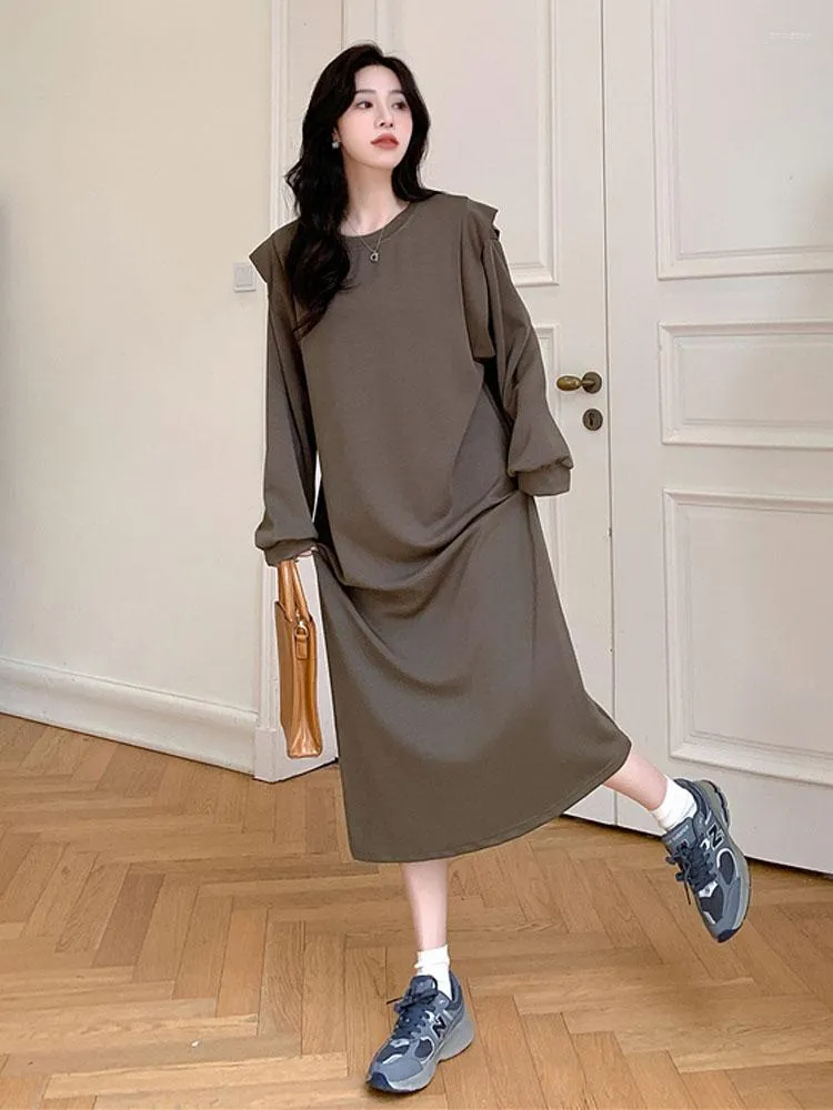 Casual Dresses 2023 Spring Autumn Korean Long Sleeve Woman Hoodies Dress Vestidos Robe Femme Loose Plus Size Maxi Shirt