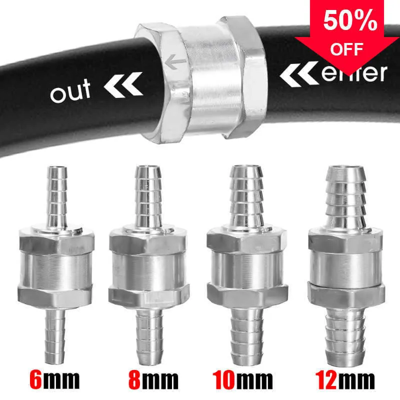 Nytt bränsle Non One -Way Returcheckventil Aluminiumlegering 6/8/10/12mm ventil för bilar Motorcyklar Skickas bensin Diesel Vattenbränsleledning