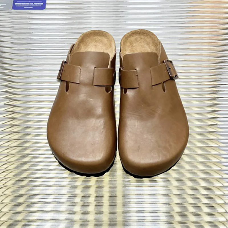 Baotou Cork Sole Sandal Slippers 2023 Summer New Borsted Leather Bekväma klassiska utkläder Parskor Mensskor Mångsidiga kvinnors skor Storlekar 35-44 +Box