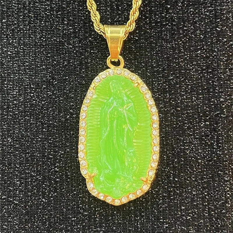 Gold Oil Jade Virgin Mary Guadalupe Pendant For Women And Men Lady