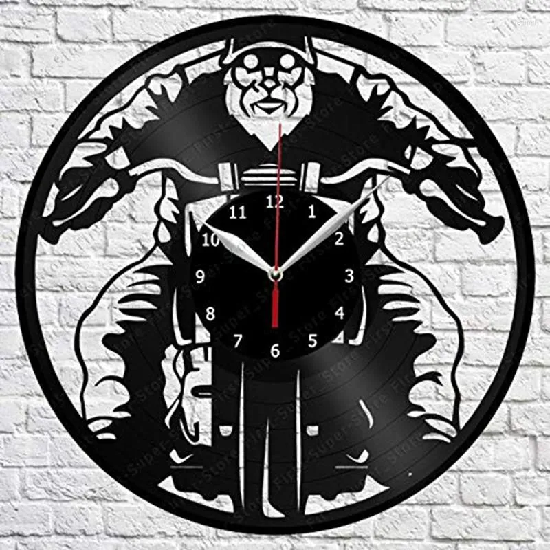 ウォールクロックバイカーハンドメイド排他的な時計アート装飾ホームレコード黒いオリジナルギフトユニークなデザイン