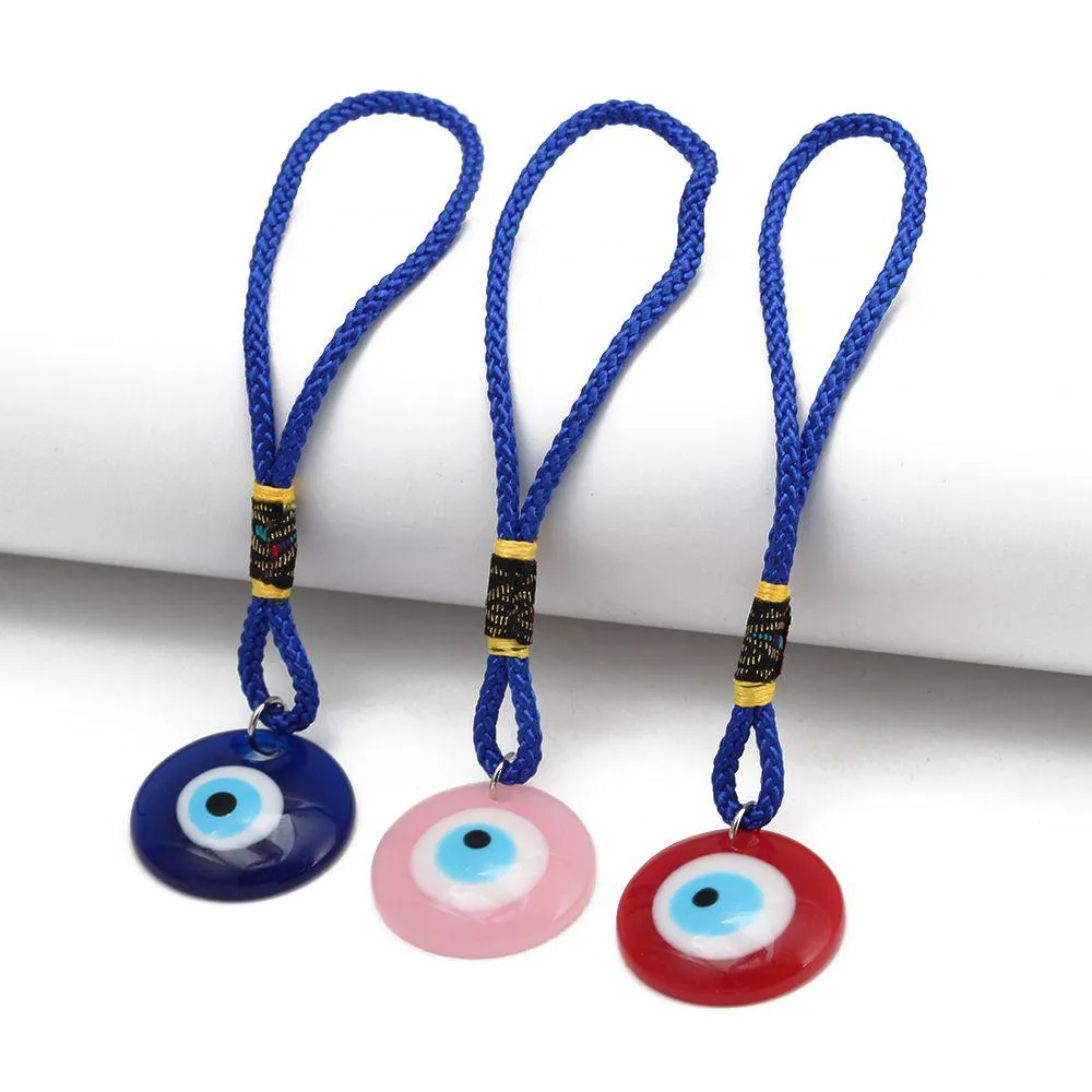Nyckelringar runt turkiska onda ögonnyckelringar Lucky Blue Pink Red Charm Chain Vintage Keyring för män Kvinnor Bilhänge Drop Del Dhgarden Dh3qk