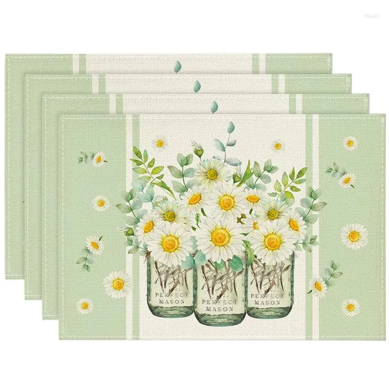 Bordmattor Eukalyptus lämnar Daisy Vase Placemats för matkökstillbehör Summer Easter Holiday Decoration Washable