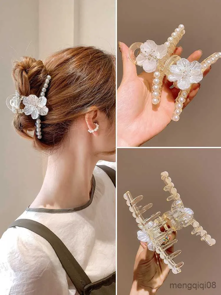 その他のヘアクリップクリスタルパールフラワーヘアピンファッションエレガントなヘアピン女性アクセサリー用ホーステイルクリップヘッドウェアCLS R230608