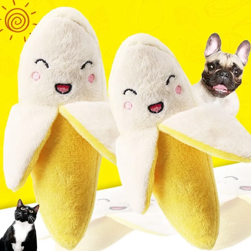 Mignon animal de compagnie chien jouet à mâcher grinçant doux en peluche Simulation sonore fruits banane chaton chiots jouet interactif fournitures pour animaux de compagnie accessoires