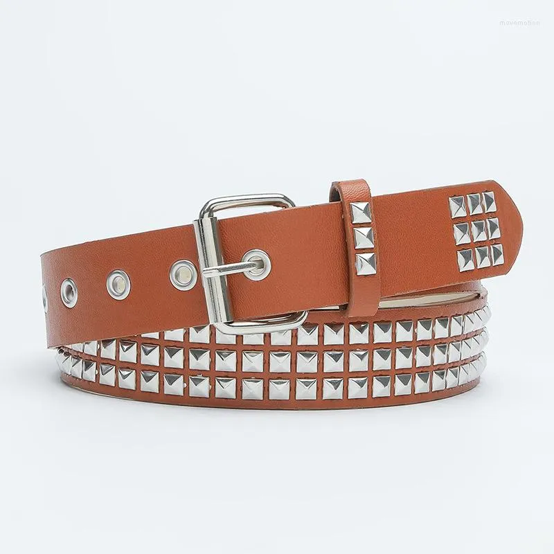 Belts 2023 Square Bead Rivet Belt Metal Pyramid Waist Men And Women