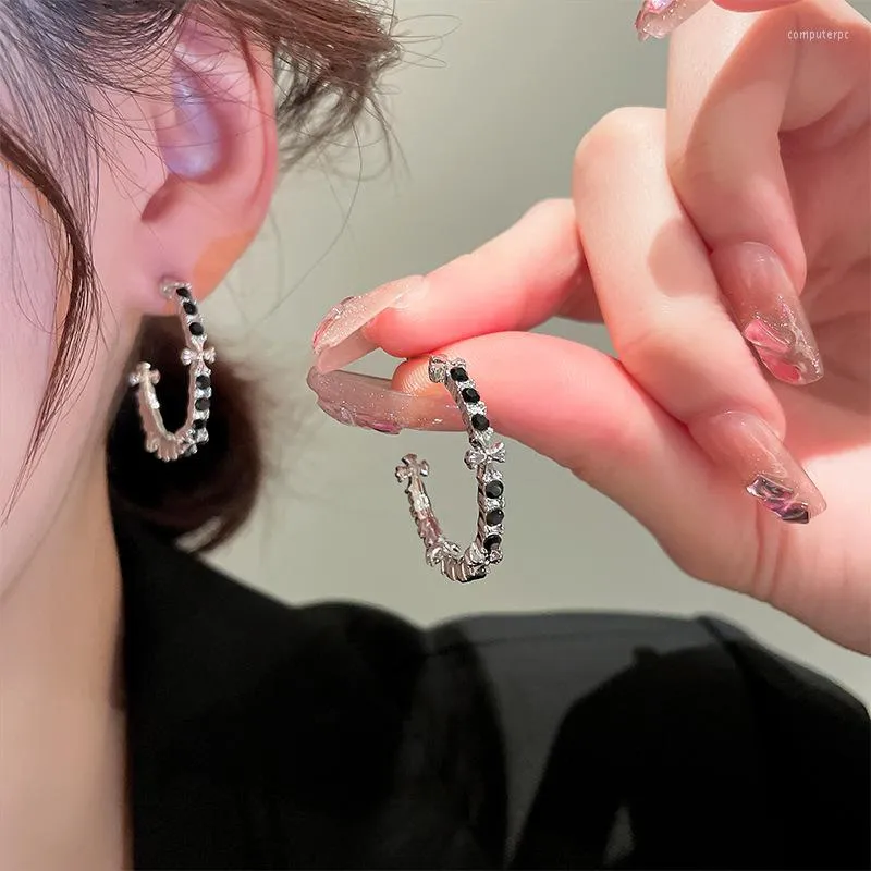 Boucles d'oreilles créoles strass 30mm avec croix femmes cercle rond mode cadeau bijoux