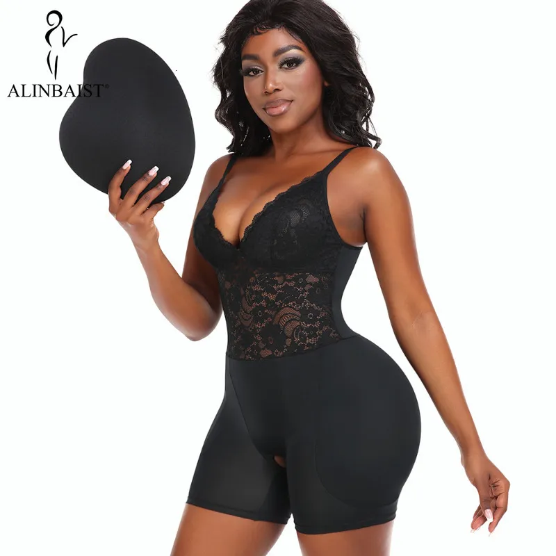 Taille Tummy Shaper Sexy Bovenborst Full Body Shaper Kant Shapewear Bodysuit met Heupkussens Butt Lifter en Taille Slanker Afslankend controleslipje 230607